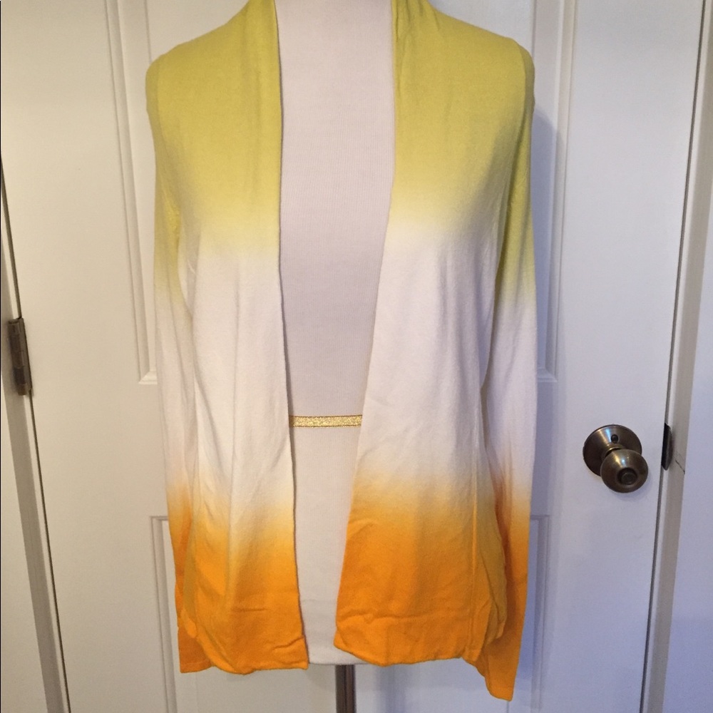 ETCETERA SWEATER CARDIGAN OPEN WHITE YELLOW ORANGE OMBRE LONG SLEEVE Size XS